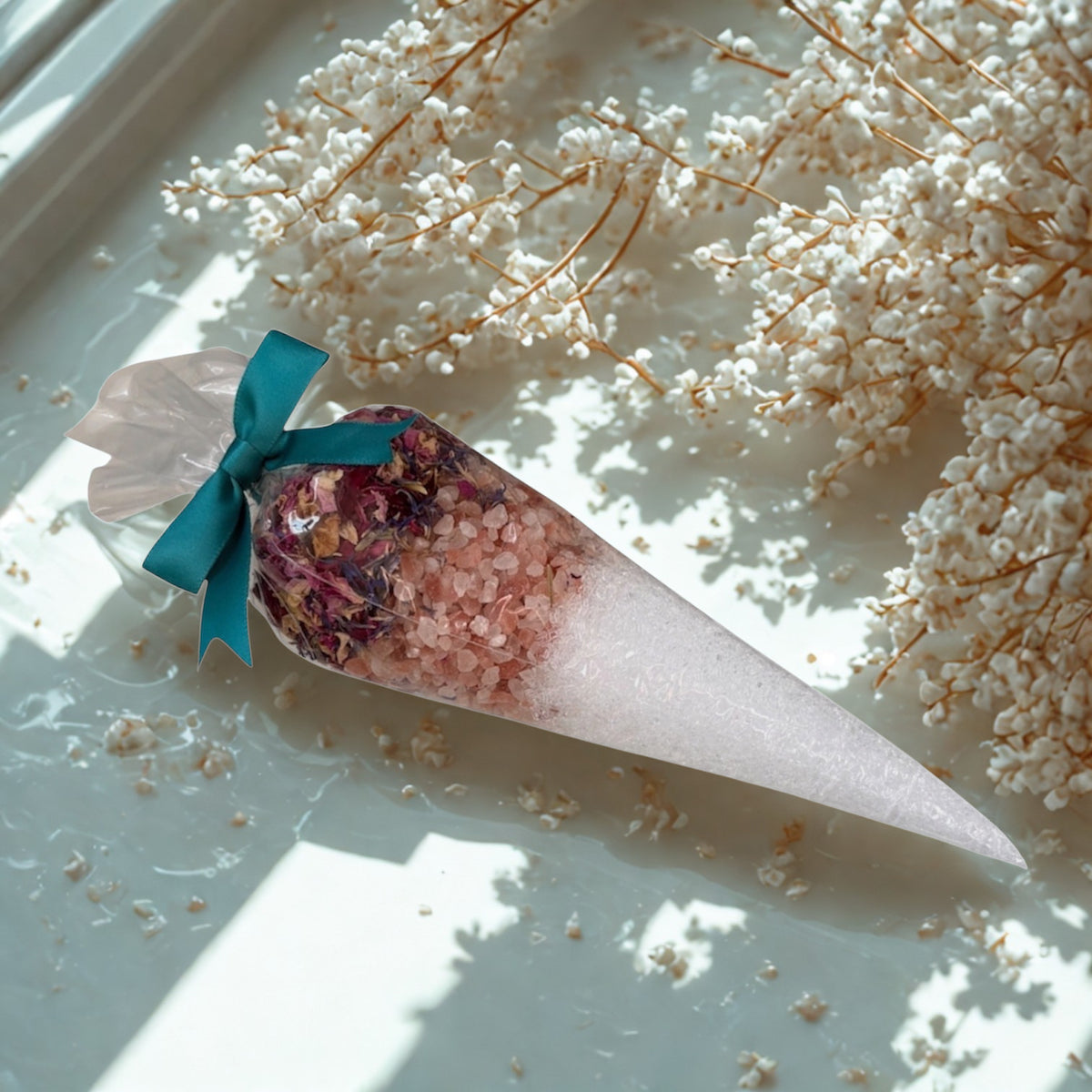 Handmade Bath Salt Cone - Epsom Salt, Himalayan Pink Salt & Dried Flower Petals