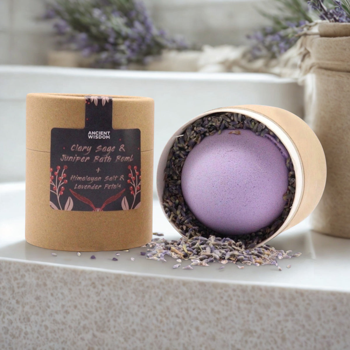 Clary Sage & Juniper Bath Bomb with Himalayan Salt & Lavender Petals