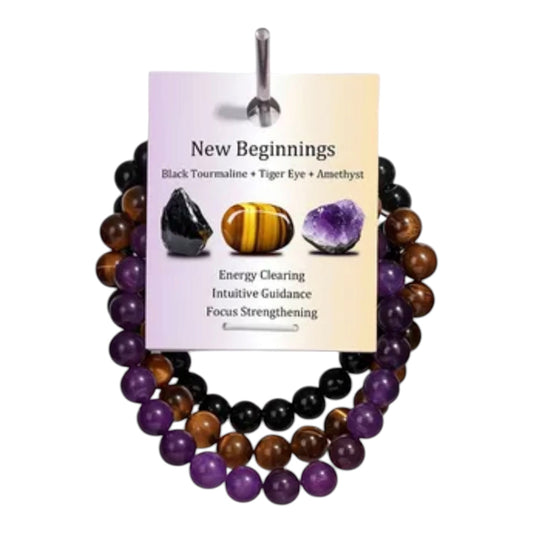 New Beginnings Bracelet Set, Black Tourmaline, Tiger Eye & Amethyst