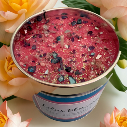 Lotus Blossom Candle Crystal Chip Topped Soy Candle