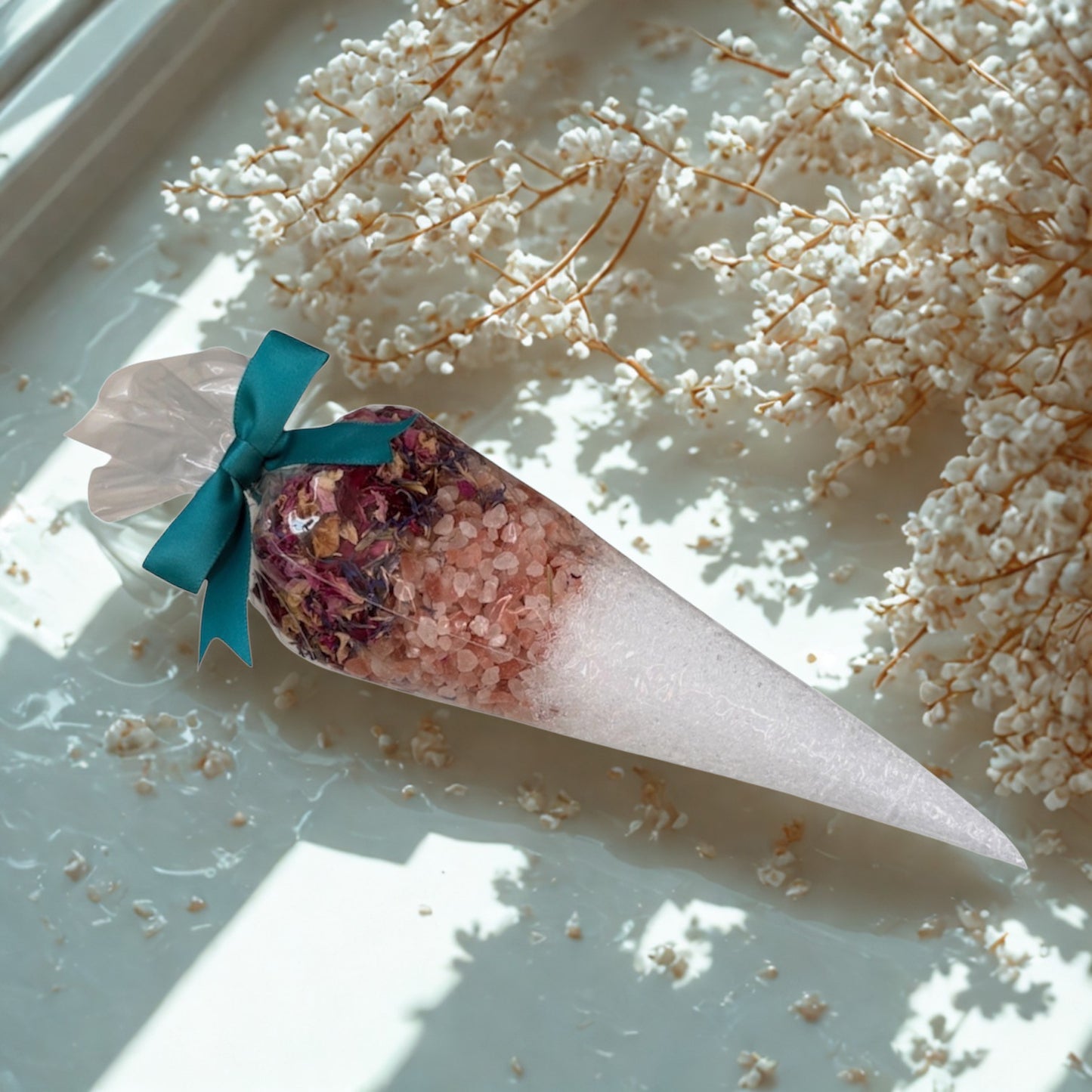 Handmade Bath Salt Cone - Epsom Salt, Himalayan Pink Salt & Dried Flower Petals